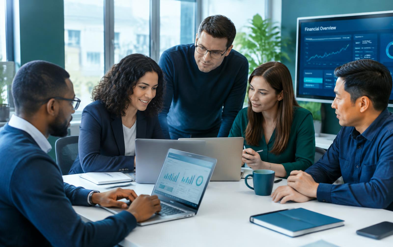 GrowthBridge developers and accountants reviewing financial dashboards